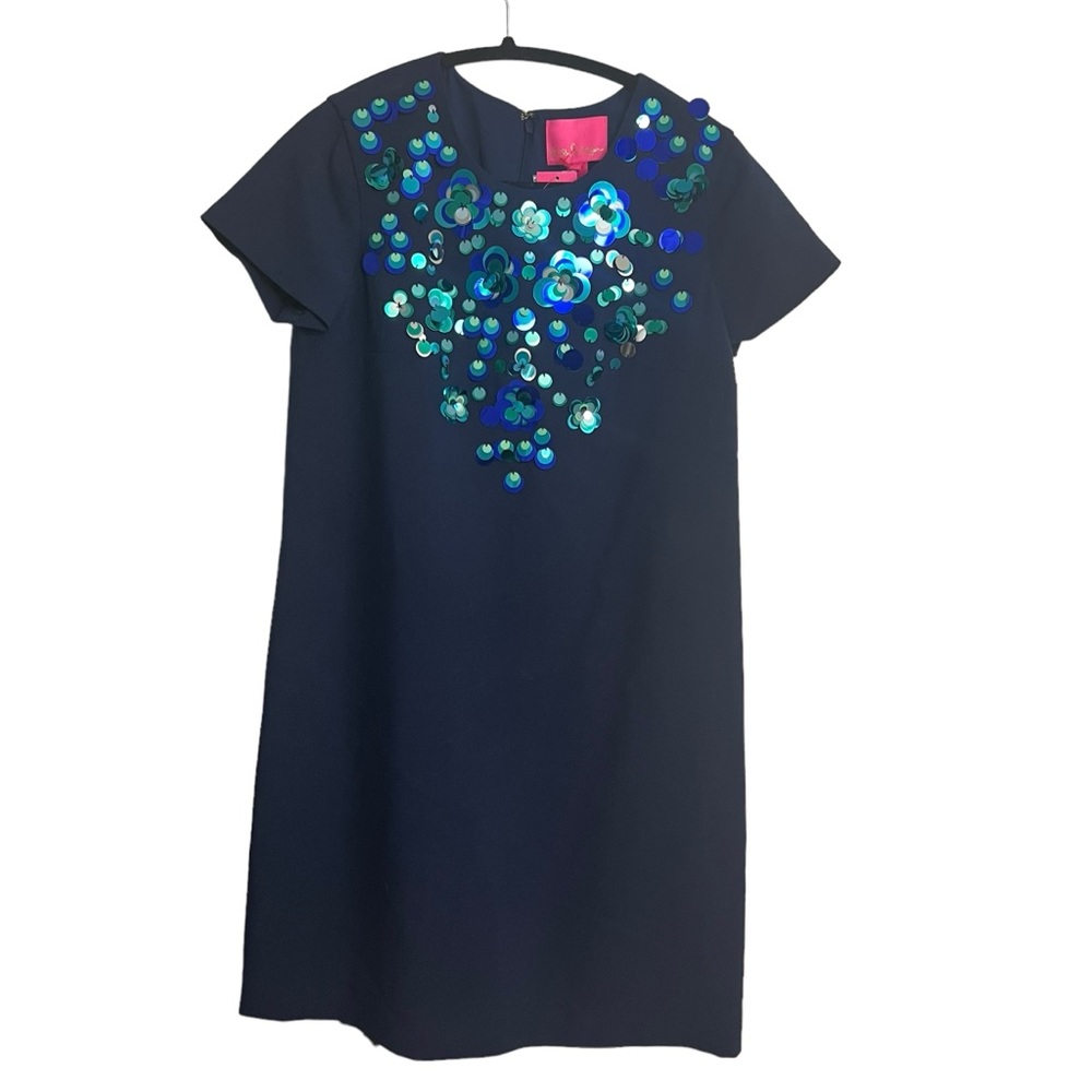 NWT LILY PULITZER “HAVYN DRESS” Navy blue with adornments. Size:4